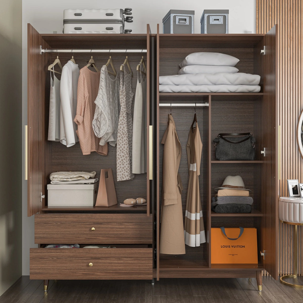 Wood Armoire with Mirror and 2 Drawers V58723