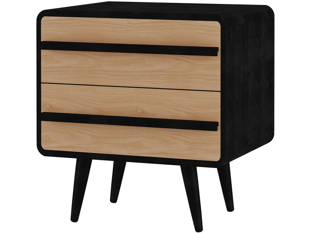 Black and Oak 2 Drawer Nightstand X4993