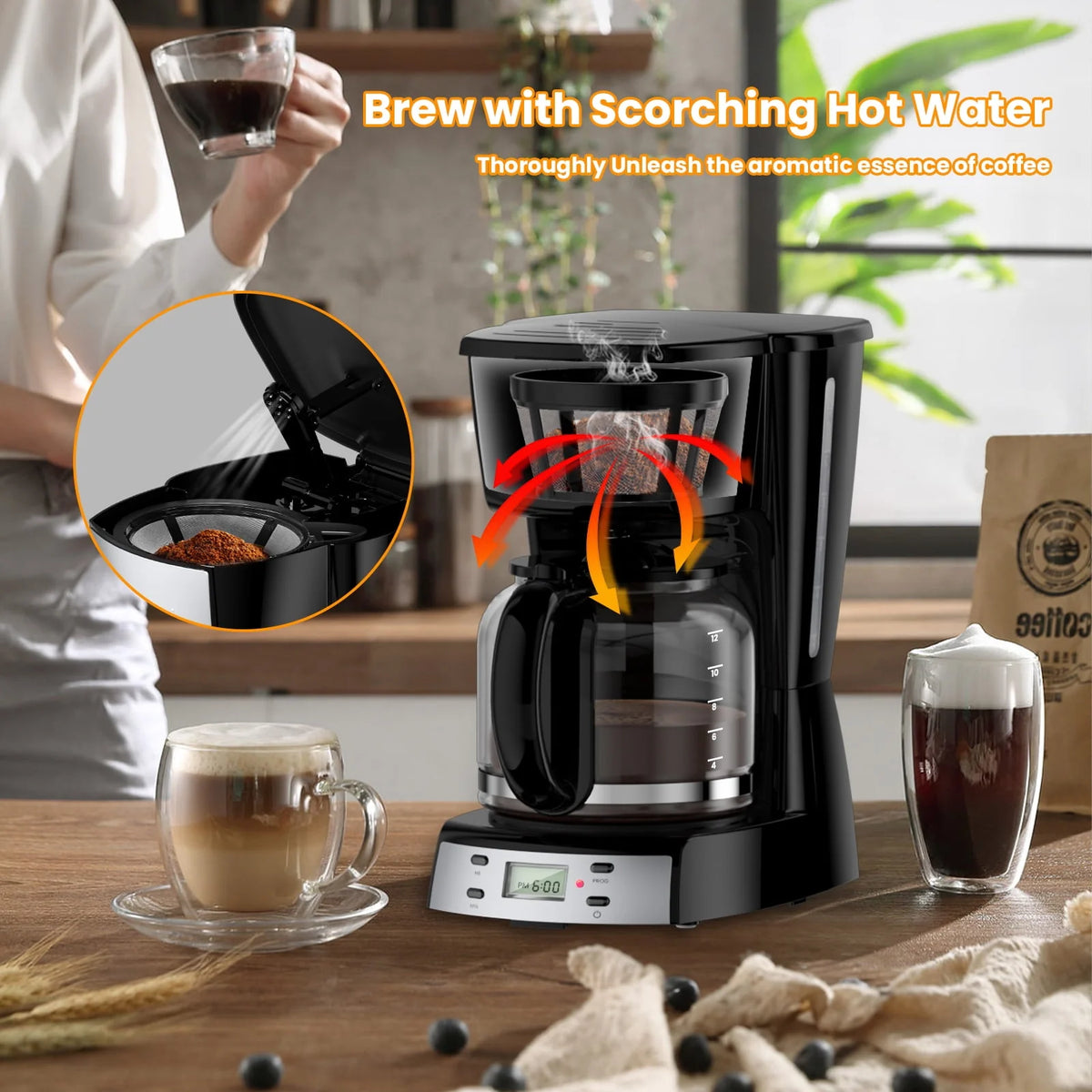 12 Cup Programmable Drip Coffee Maker with Glass Carafe T151734