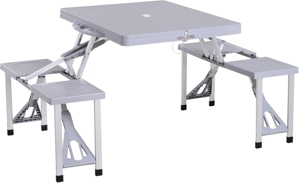 Blue 4-Seats Aluminum Fold Up Picnic Table Set with Four Chairs K171101