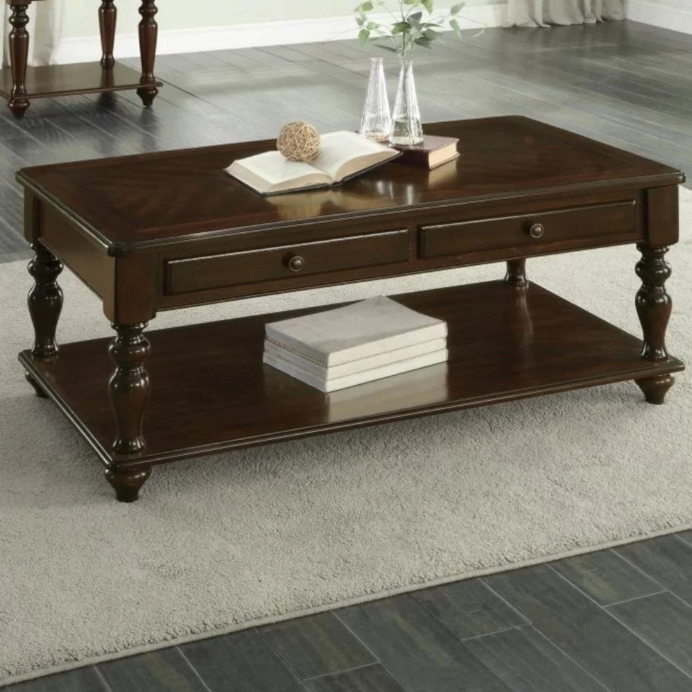 2 Drawer Wooden Cocktail Table with Bottom Shelf G766690
