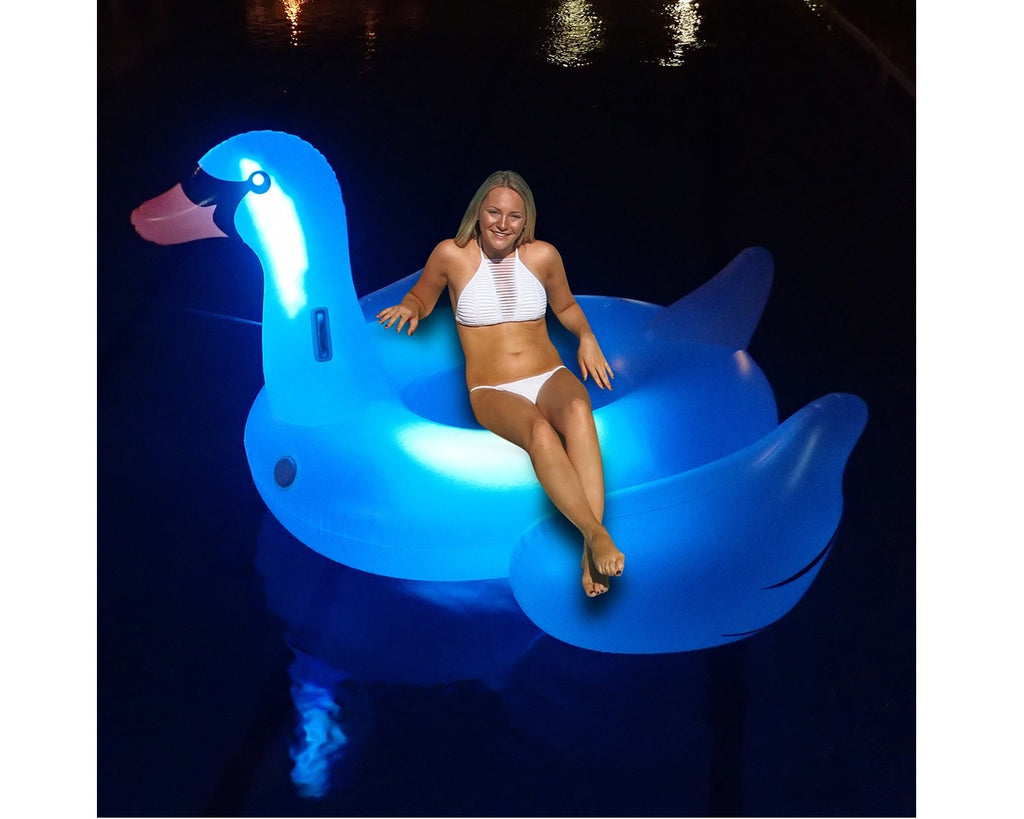 75" Inflatable LED Lighted Swim Pool Ride-On Swan Float Lounger X9068