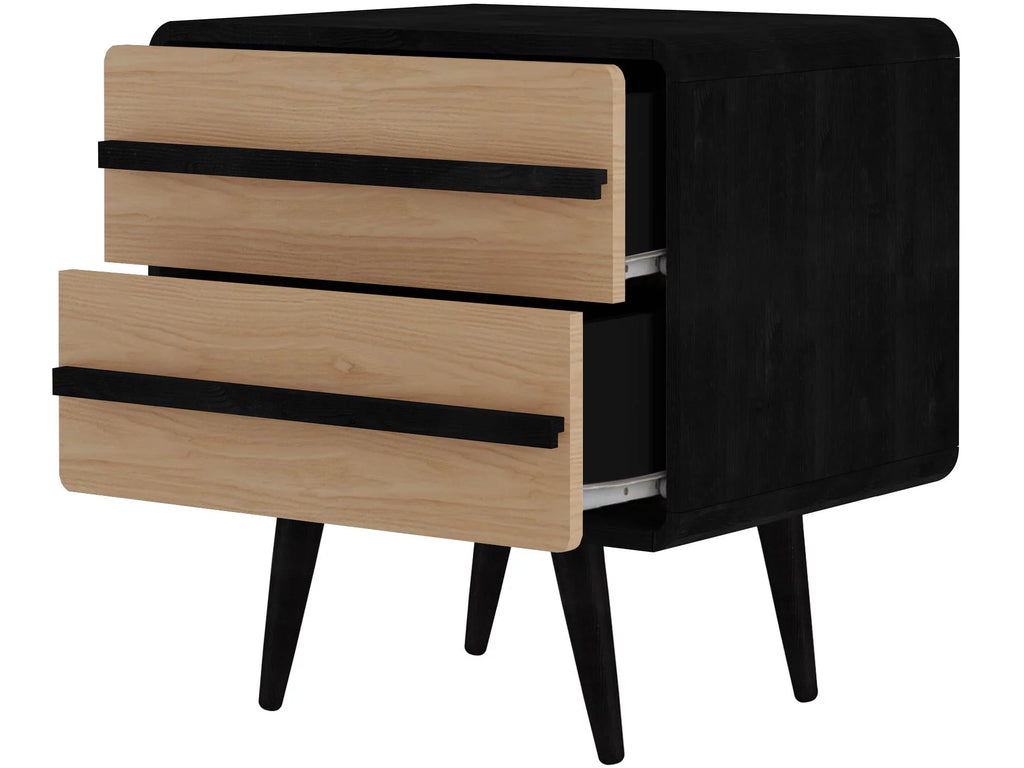 Black and Oak 2 Drawer Nightstand X4993