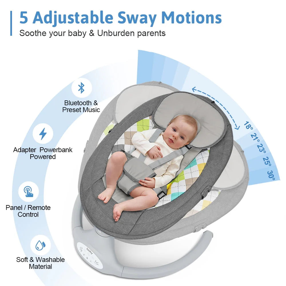Electric Baby Swing with Remote Control, 5 Swing Speeds, Grey J34167
