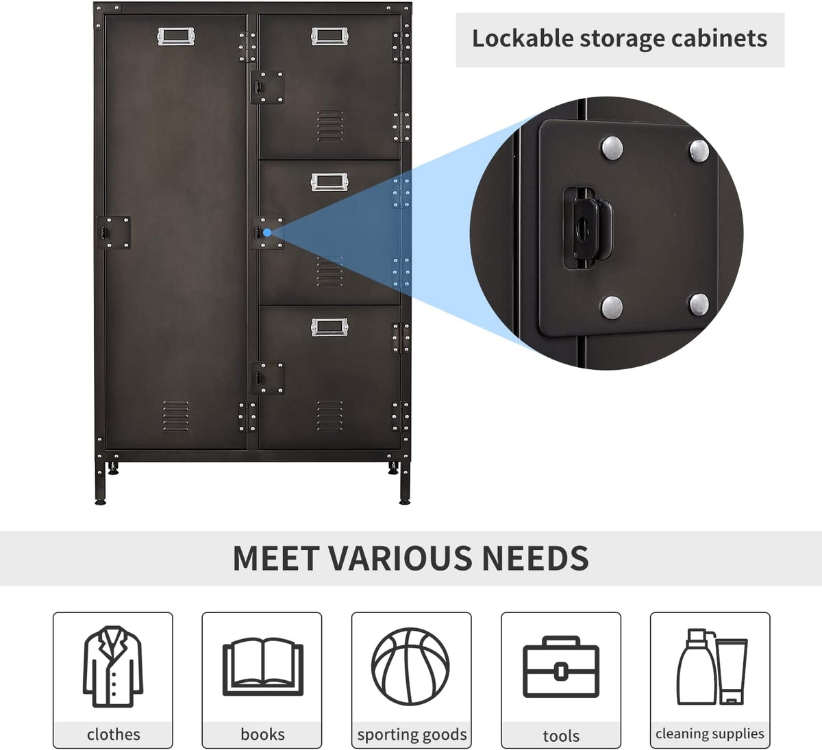 Metal Locker Storage Cabinet, 47.3” Steel Storage Cabinet with Shelves and 6 Lockable Doors Z661935