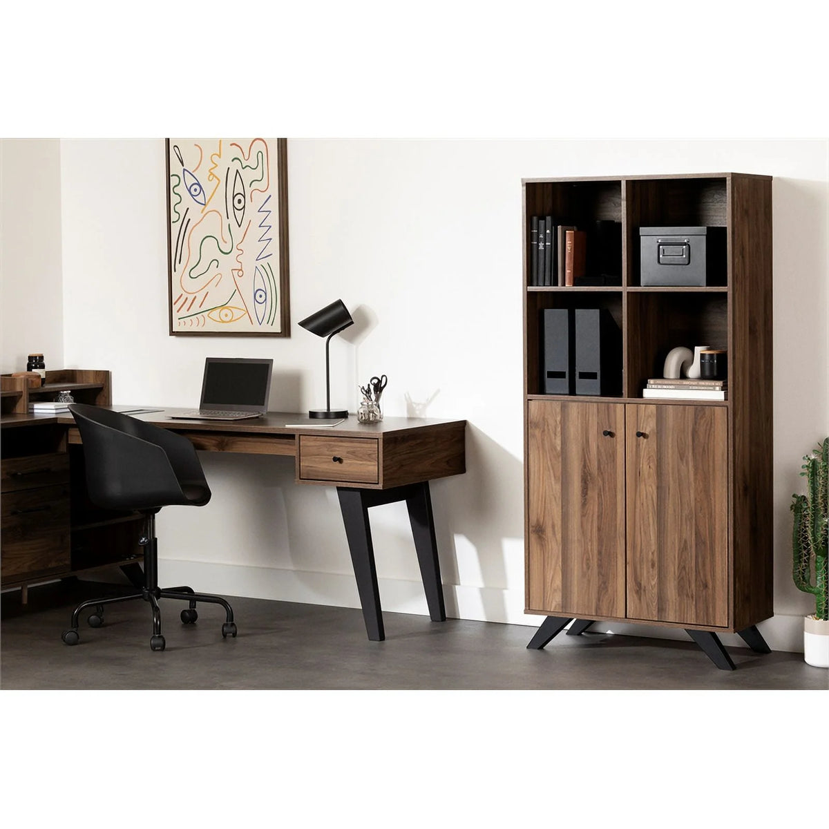 Contemporary Bookcase with Doors Natural Walnut X976398