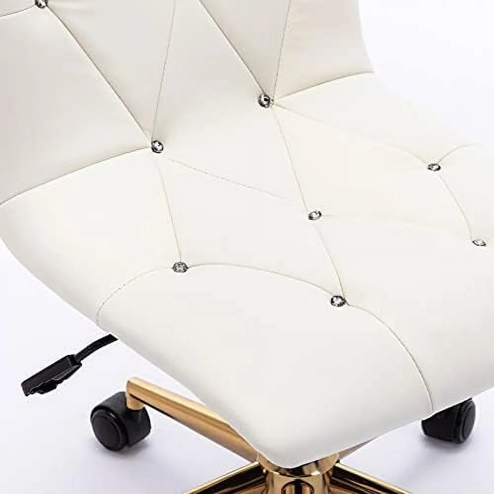 White PU Leather Armless Office Chair with Gold Base V27794