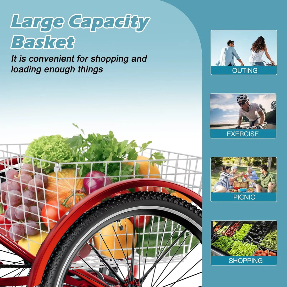 20/24/26 inch 7 Speed Folding Adult Tricycle with Cargo Basket K8022