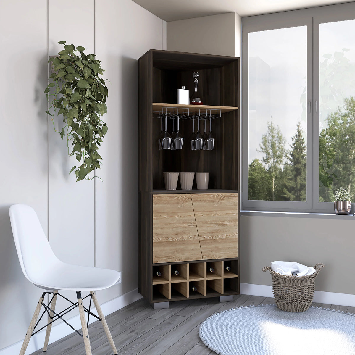 Corner Bar Cabinet Dark Oak Pine B444