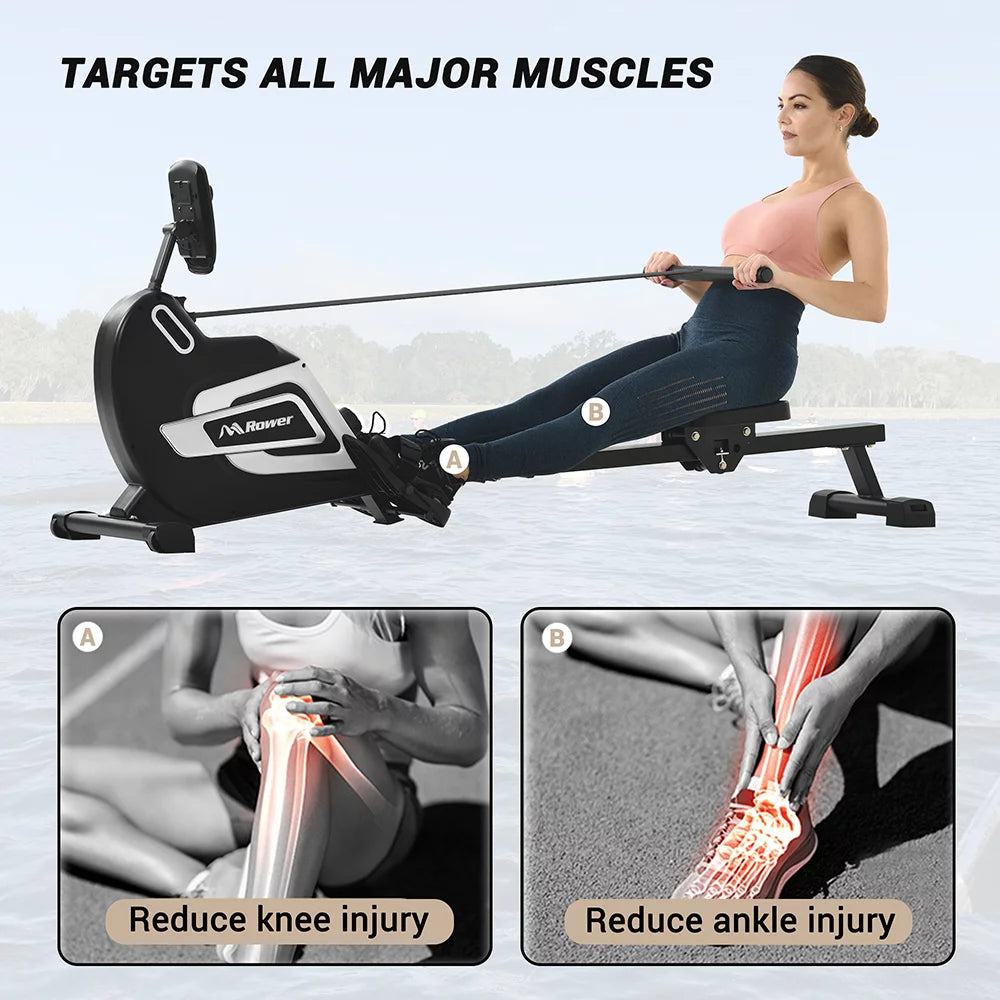 Magnetic Rowing Machine Folding 330lb Weight Capacity Silver Q50467