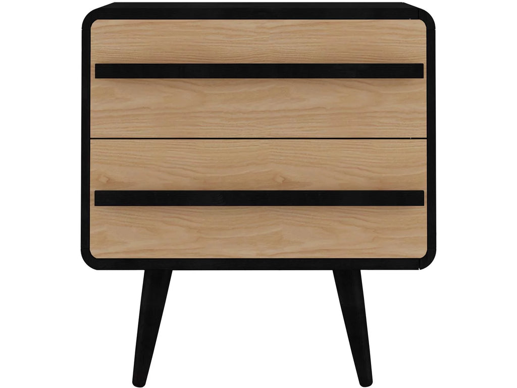 Black and Oak 2 Drawer Nightstand X4993