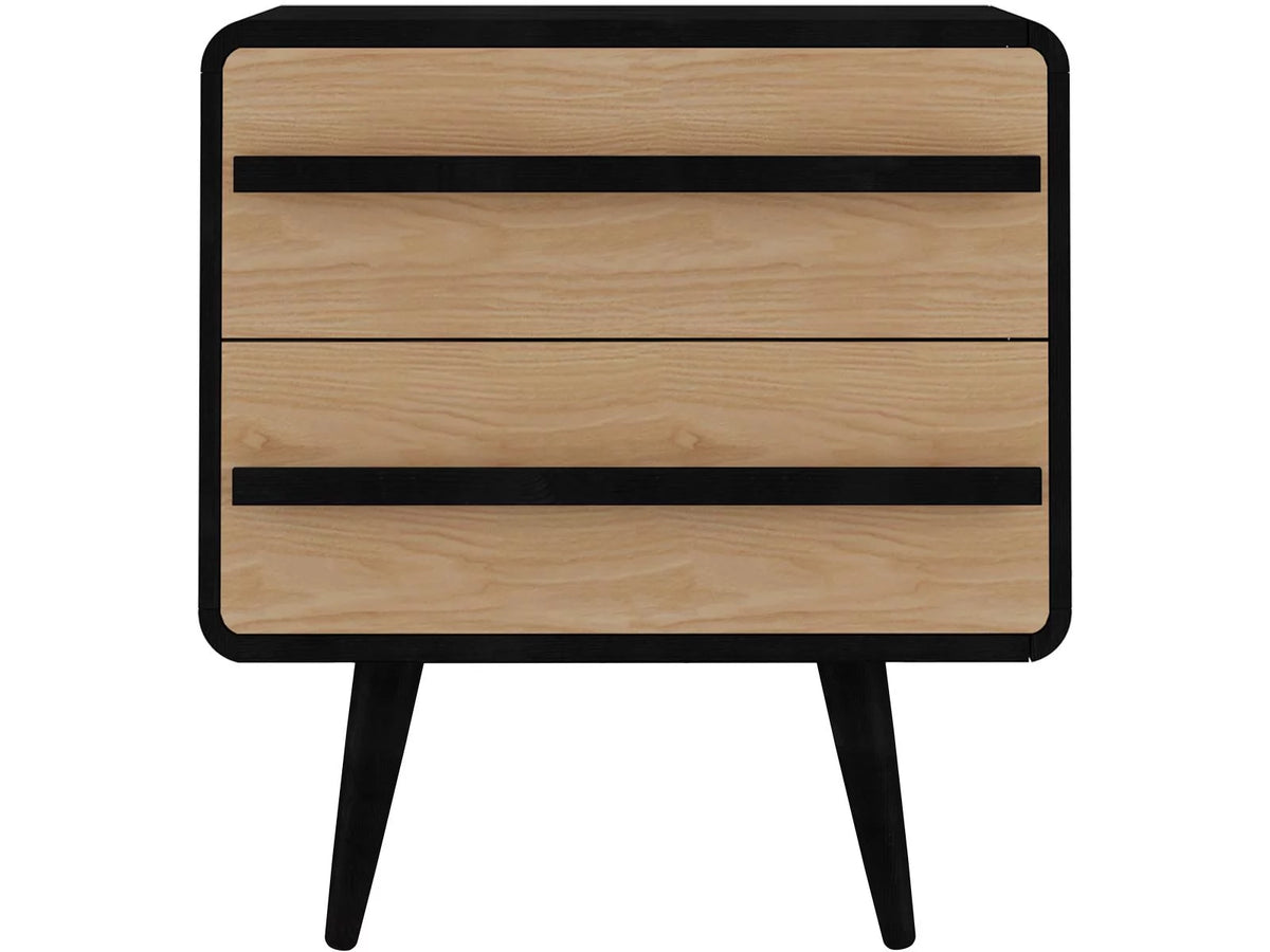 Black and Oak 2 Drawer Nightstand X4993
