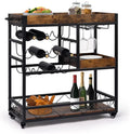 Rustic Brown Bar Cart with Wine Rack X56065