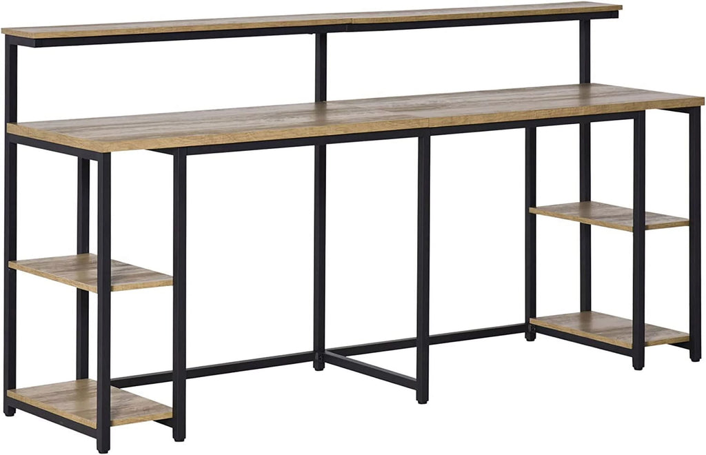 Brown Double Computer Desk with Monitor and CPU Stand R70374