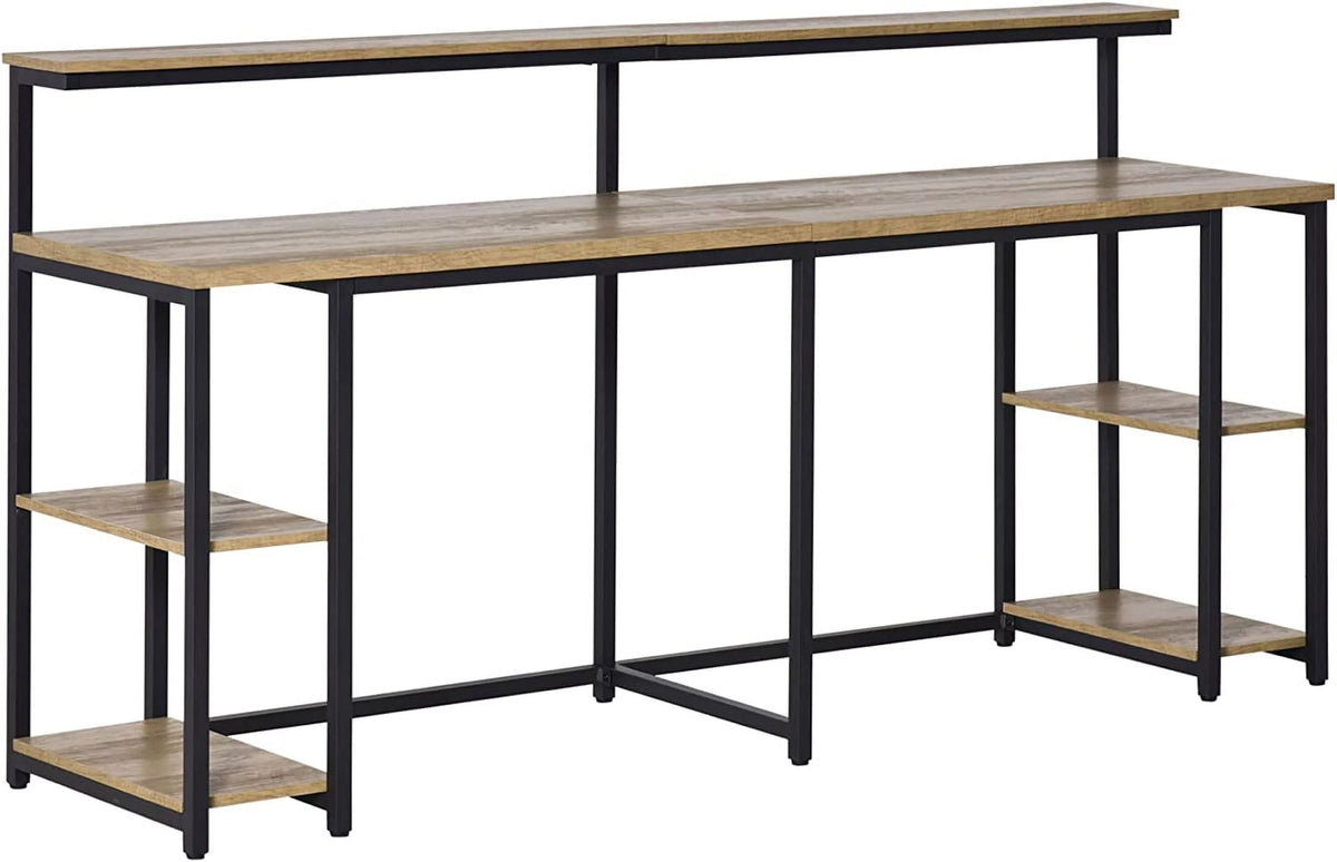 Brown Double Computer Desk with Monitor and CPU Stand R70374