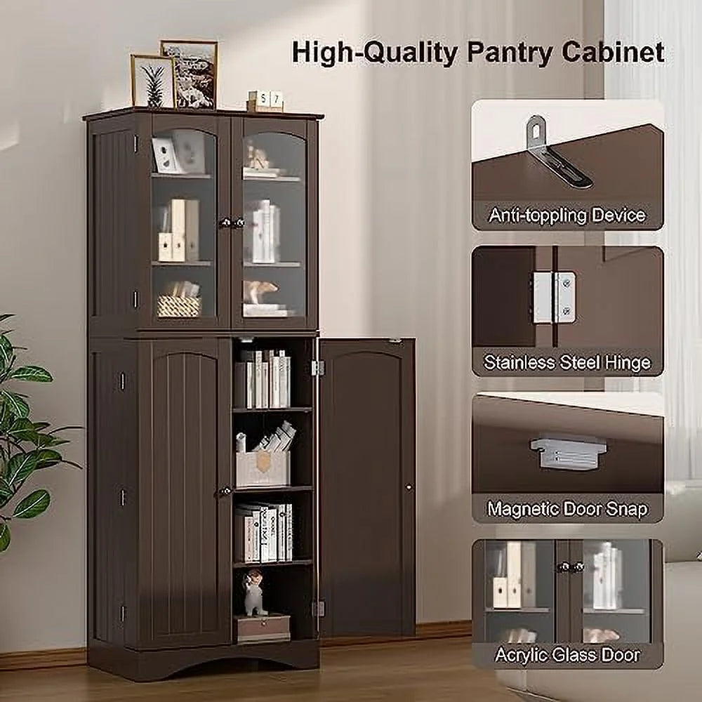 64" Kitchen Pantry Cabinet with Glass Doors and Adjustable Shelves H397081