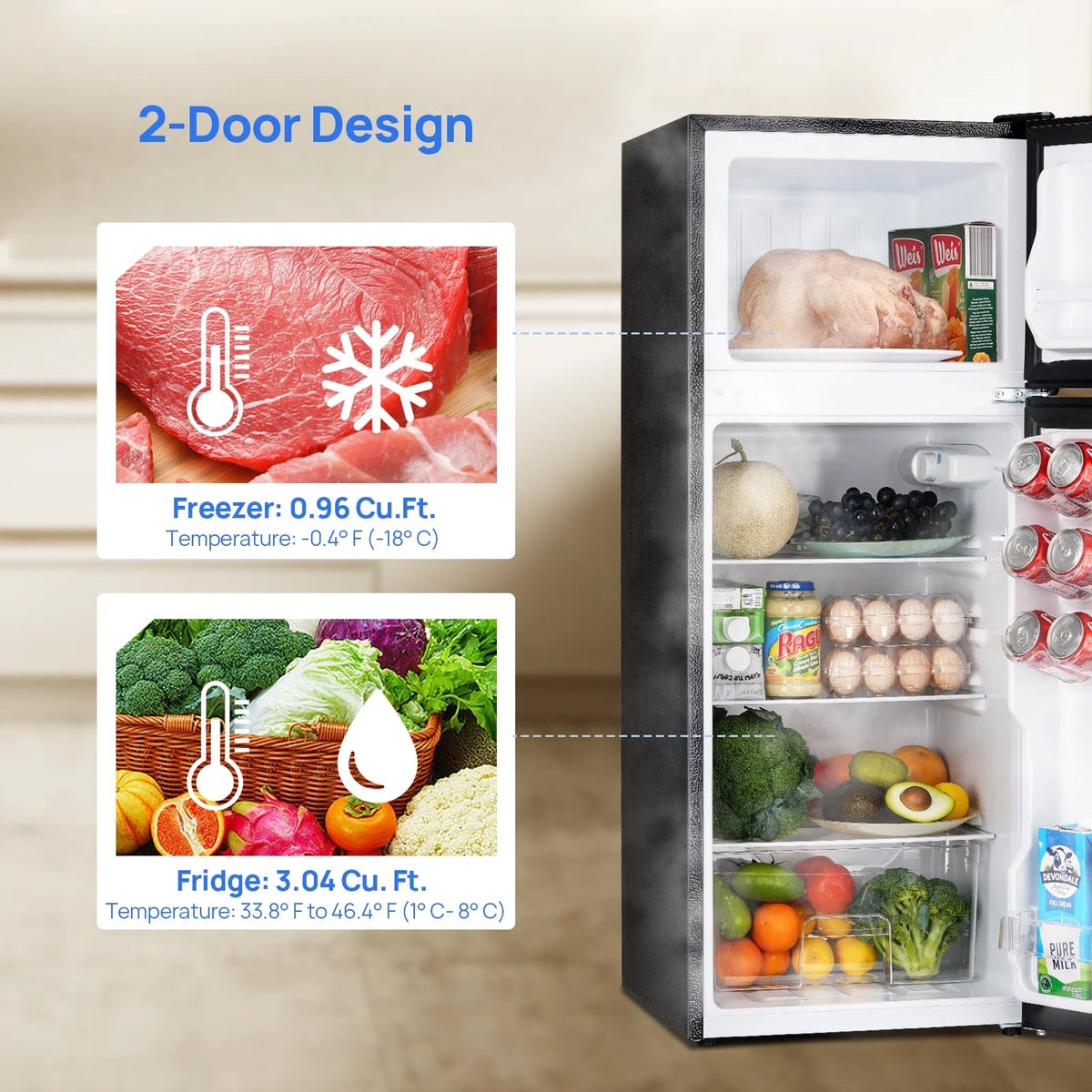 4.0 Cu.Ft Black Compact Refrigerator with Freezer E358