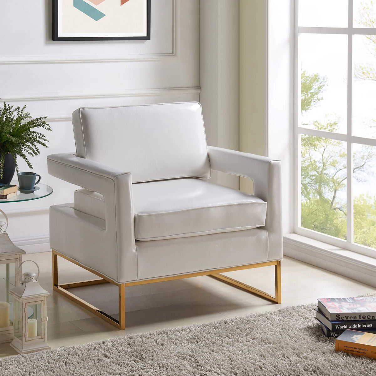 White Vegan Leather Accent Chair V883894