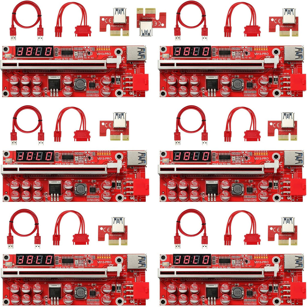 Black PCI-E 1X to 16X Riser Card with 24in USB 3.0 Extension Cable & 6PIN SATA Power Cable (6 Pieces) V753377