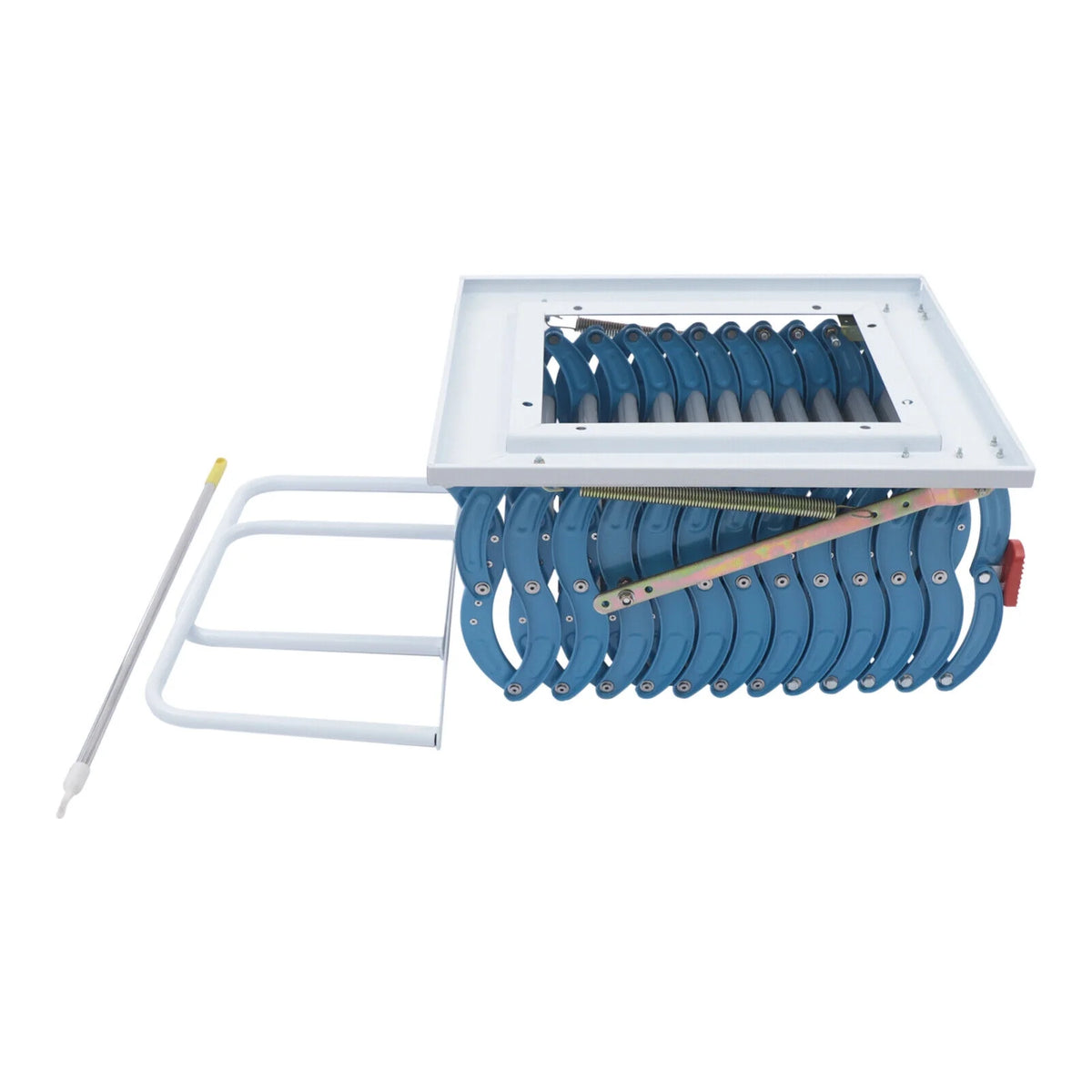 Telescopic Pulldown Attic Ladder with Armrests, 12-Steps Wall-Mounted Retractable Folding Stairs U67547