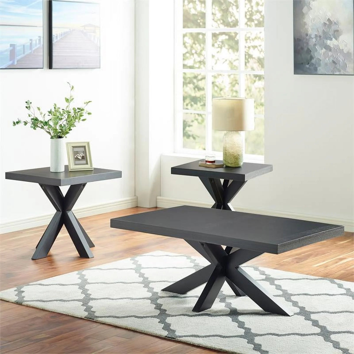Ebony Finish Wood Pedestal Cocktail Table C979826