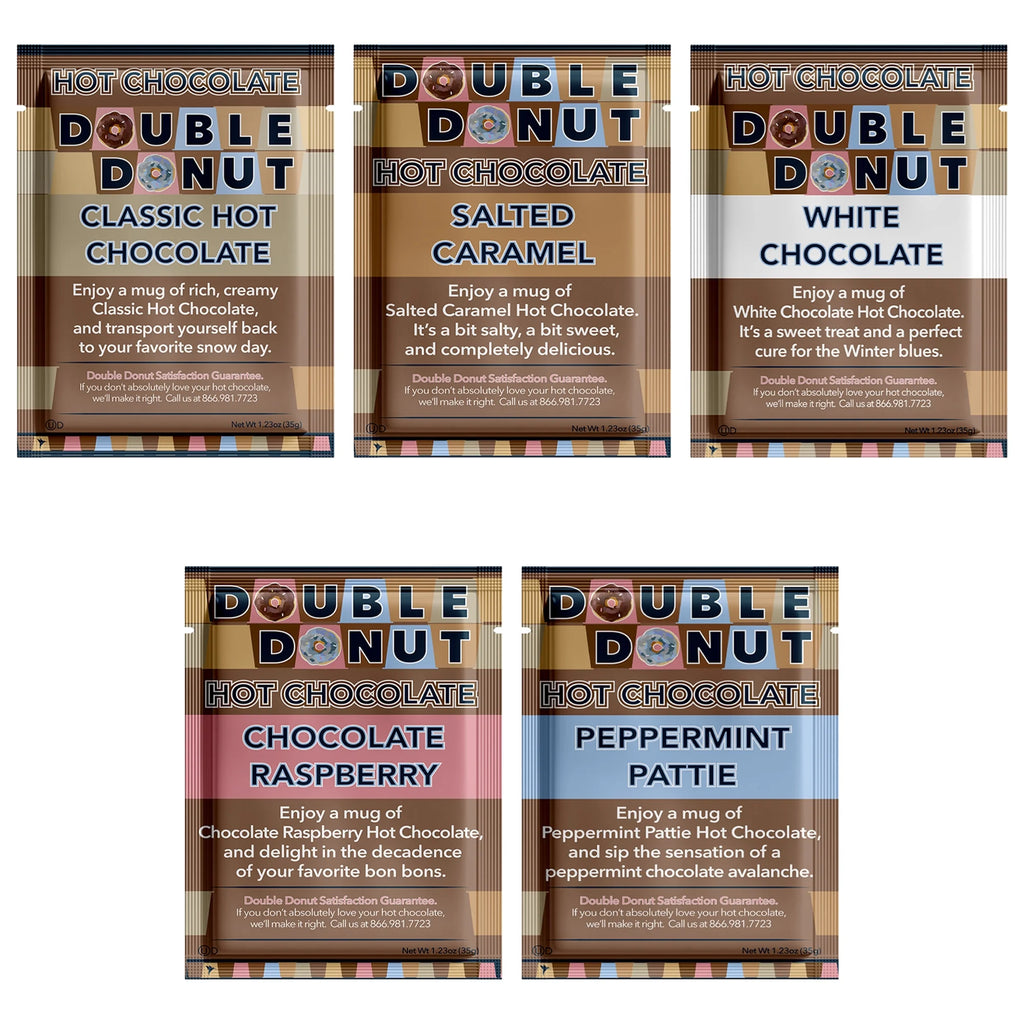 Double Donut Flavored Hot Chocolate Packets, Gourmet Hot Cocoa Mix Variety Pack 30 Count C324