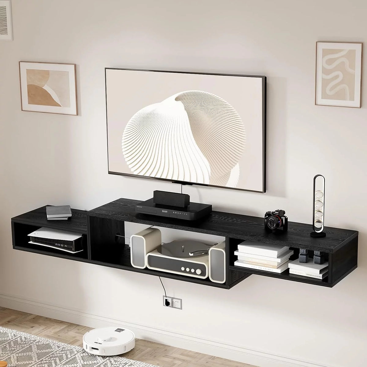 Wall Mounted Floating TV Stand with Power Outlet 59" Black J142887
