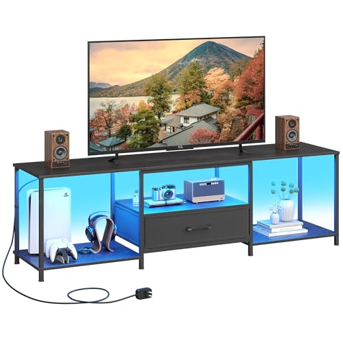 Black TV Stand with Fabric Drawer and Open Shelves F8930