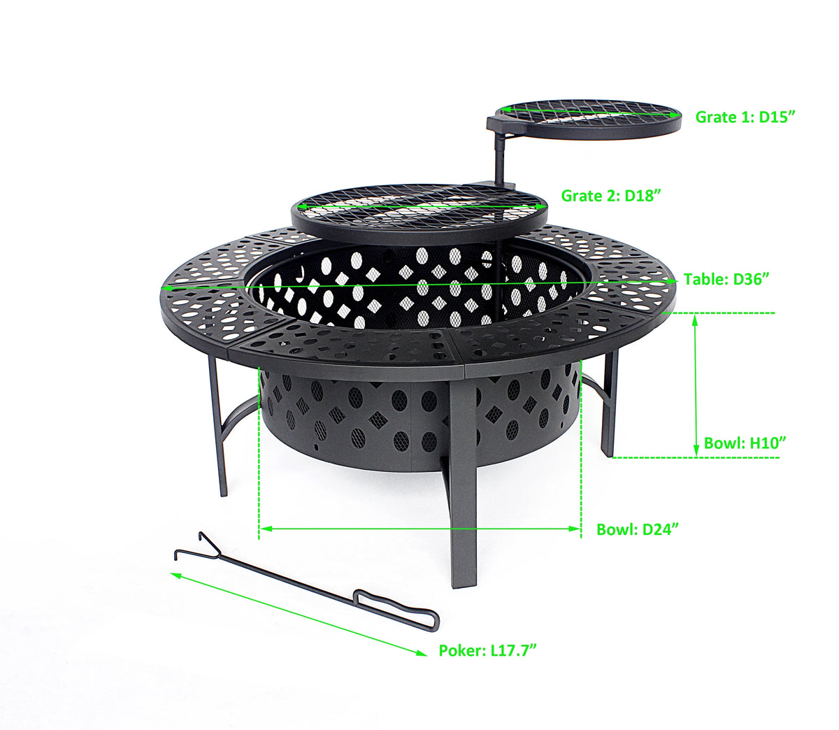 36 inch Round Wood Burning Metal Fire Pit A412
