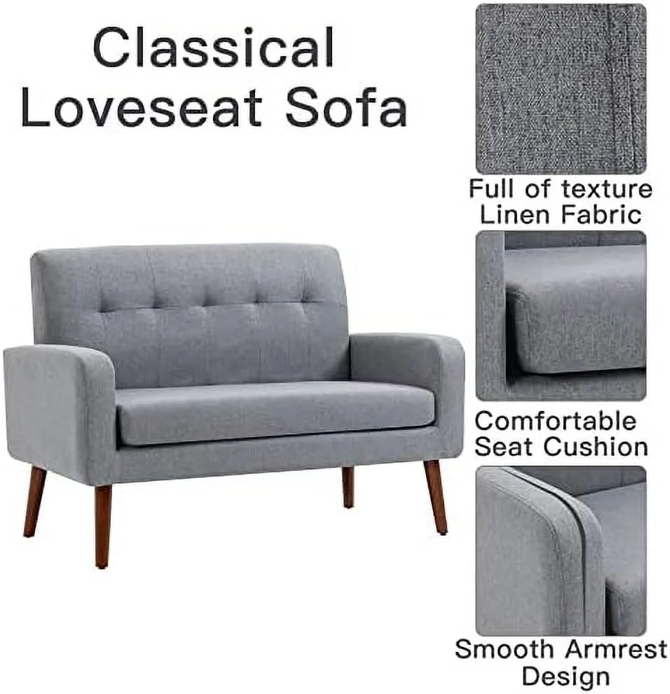 50'' Modern Fabric Loveseat Sofa Grey F382240