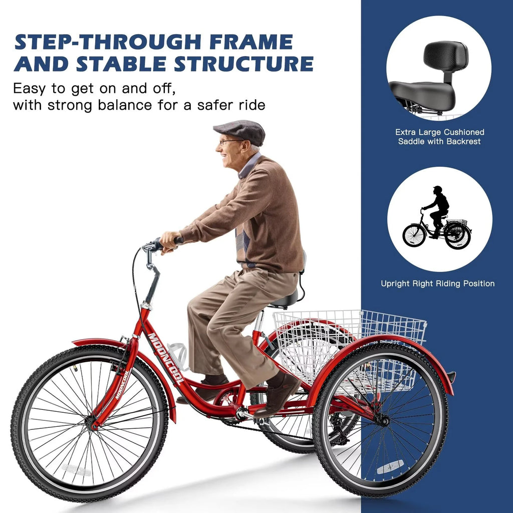 20/24/26 inch 7 Speed Folding Adult Tricycle with Cargo Basket K8022