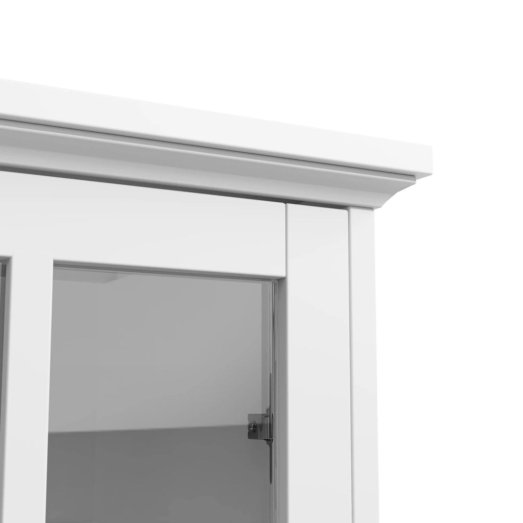 White Wood TV Stand with Glass Doors D2419