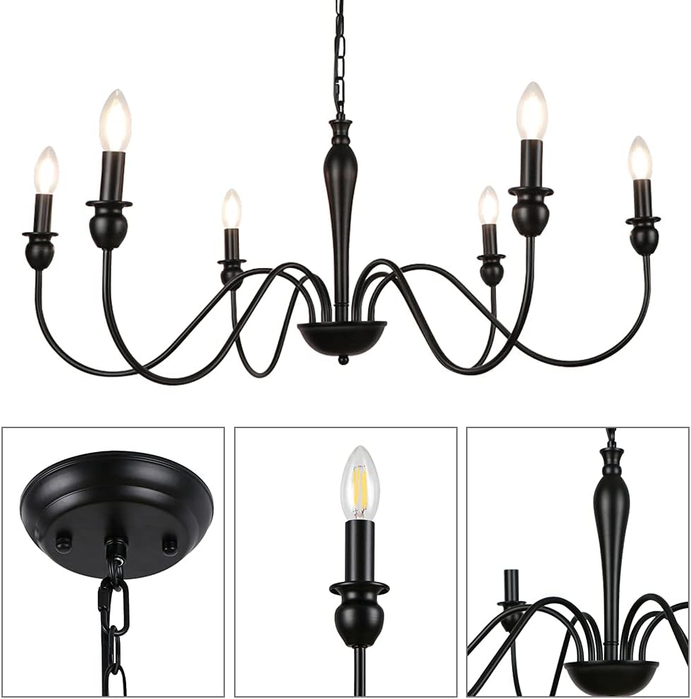 Black Farmhouse 6-Light Chandelier E165217