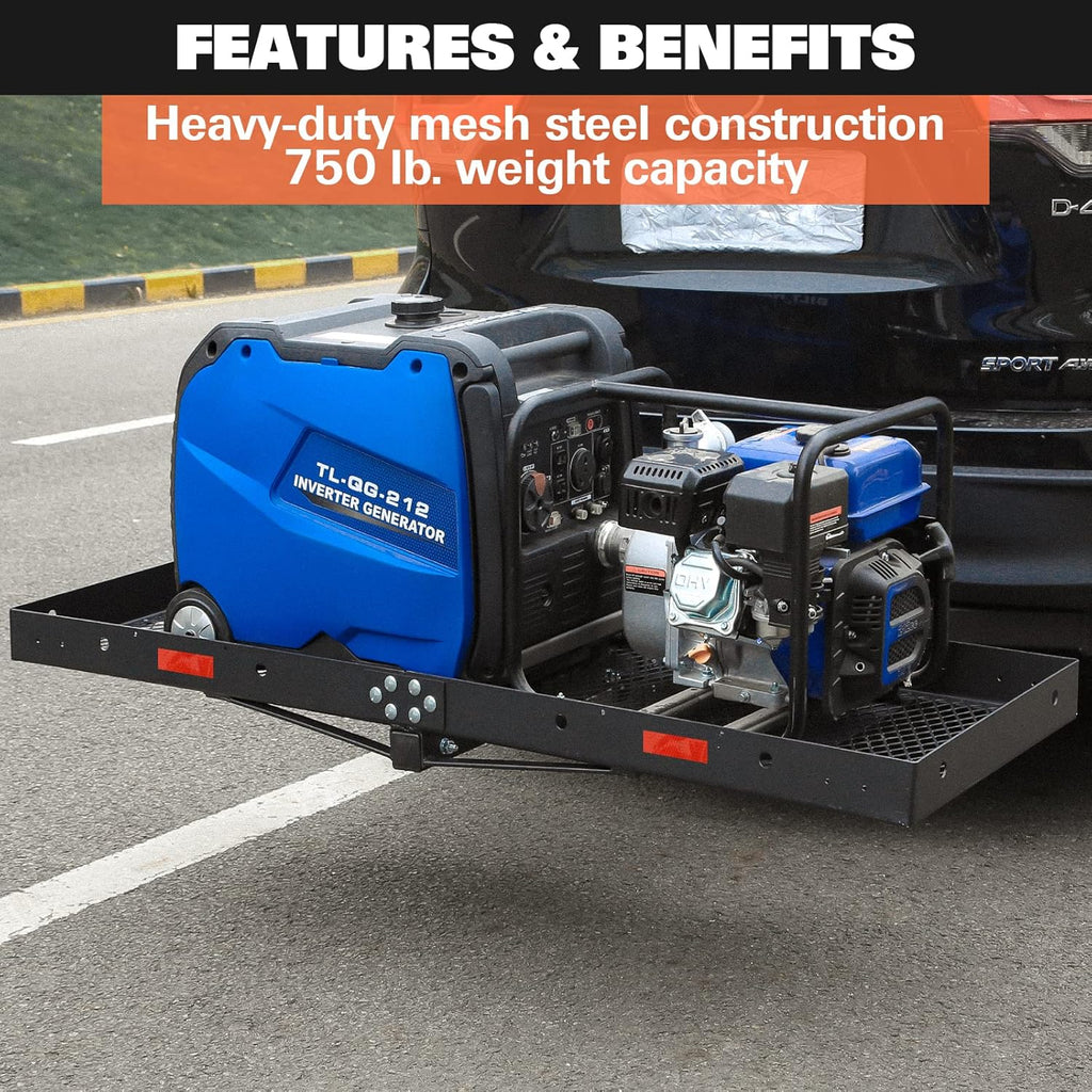 Black Steel Hitch Cargo Carrier with Ratchet Straps B5951