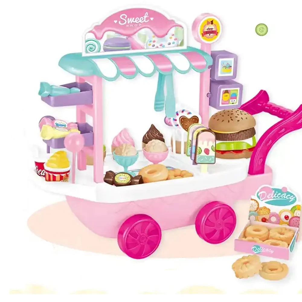 Ice Cream Cart Toy Set with Umbrella Food Dishes T111