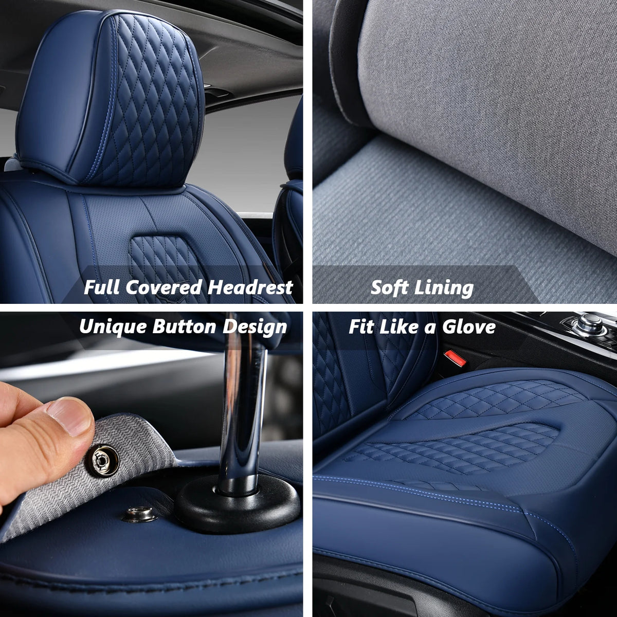 Blue 2 Seats Leatherette Front Seat Covers Set P910505