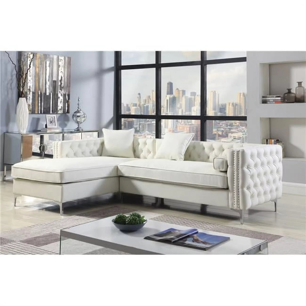 Left Hand Facing L Shape Sectional Sofa Cream F121662