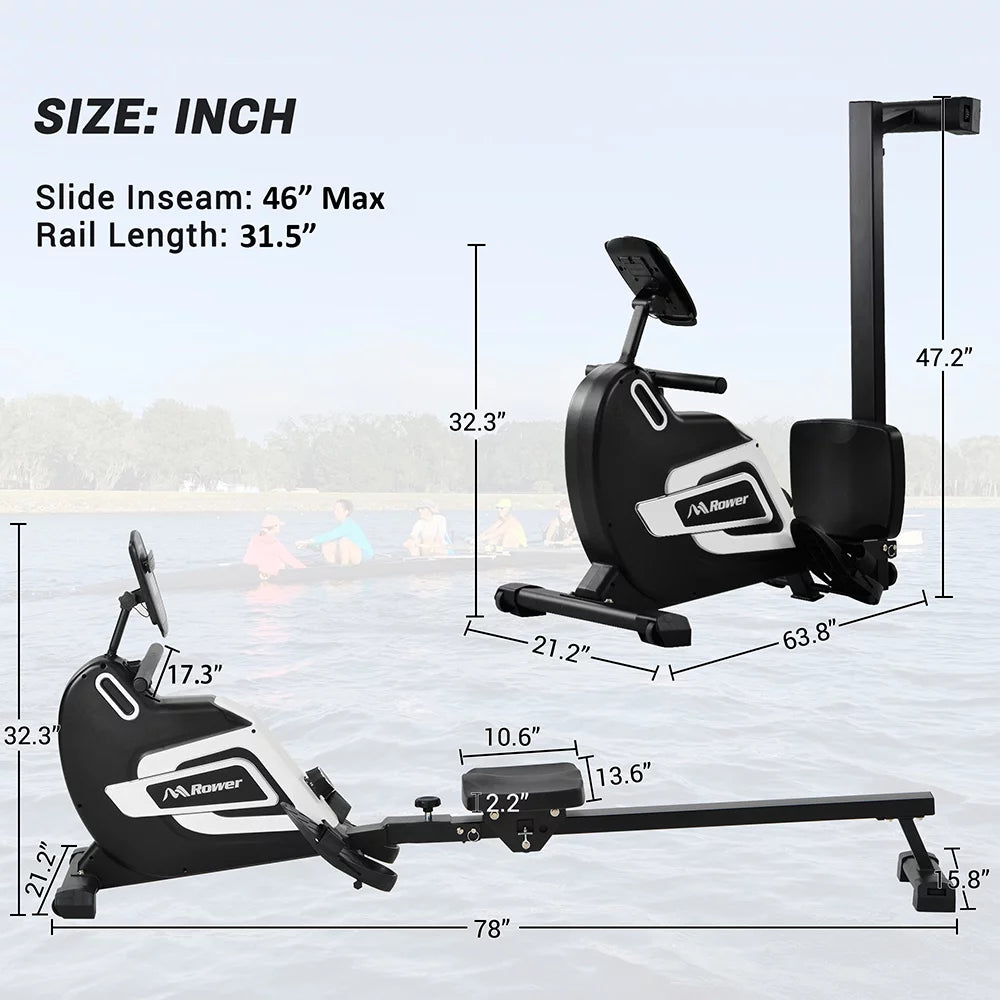 Magnetic Rowing Machine Folding 330lb Weight Capacity Silver Q50467