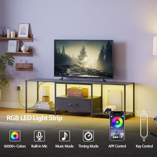 Black TV Stand with Fabric Drawer and Open Shelves F8930