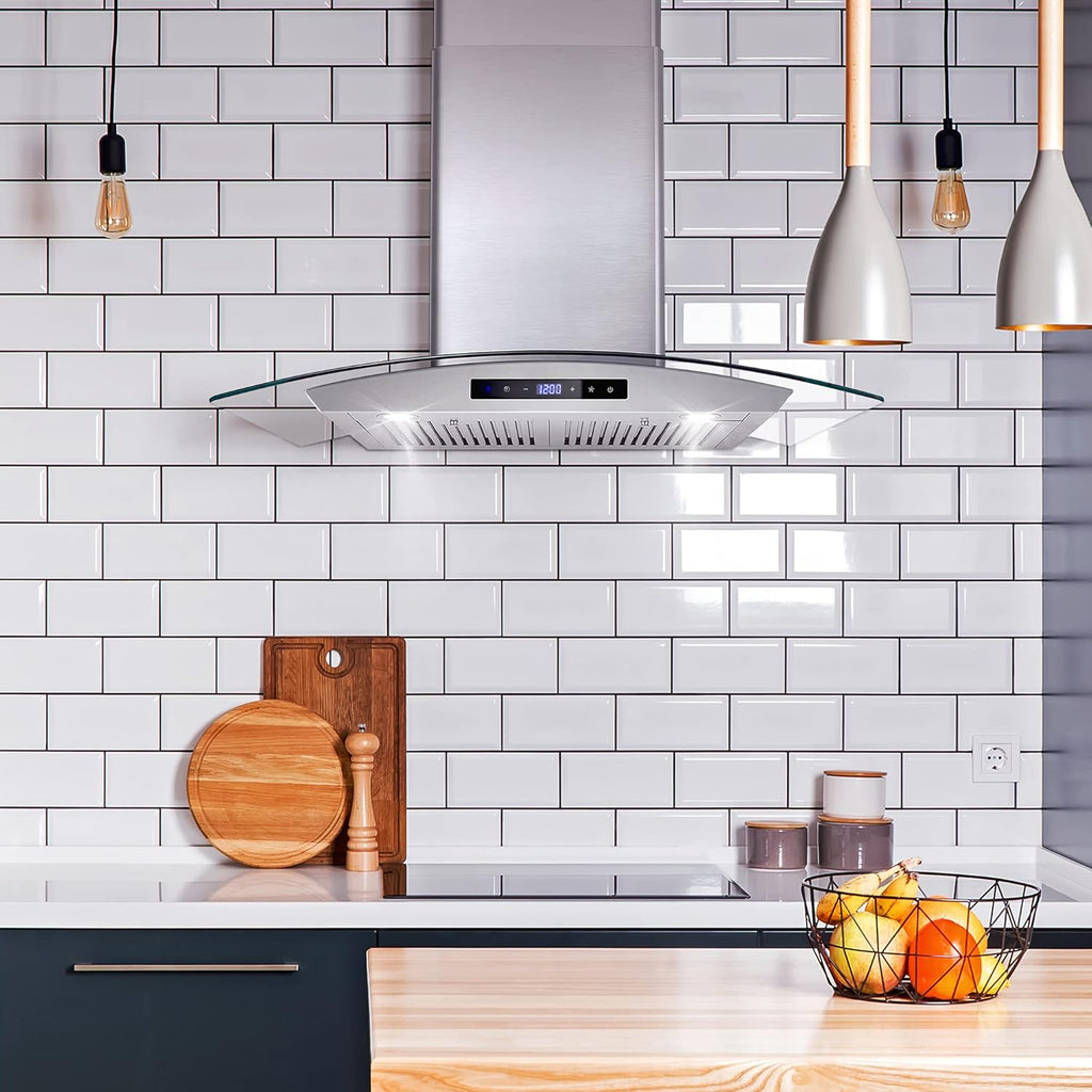 30 in. Wall Mount Range Hood with Curved Glass in Stainless Steel F90429