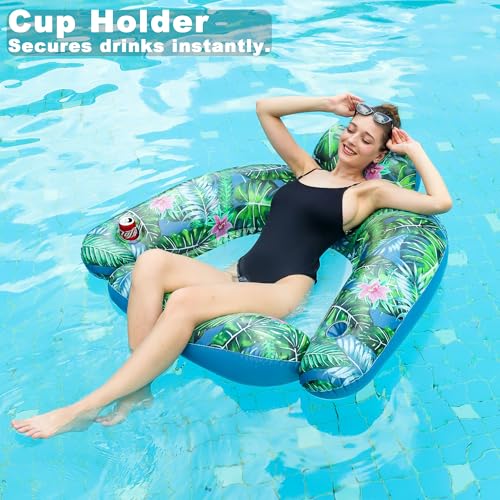 2 Pack Inflatable Pool Float Chairs with Cup Phone Holder J76038
