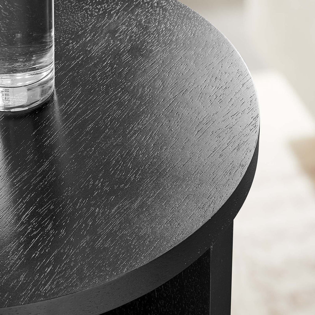 Black Round Wood Side Table O226855