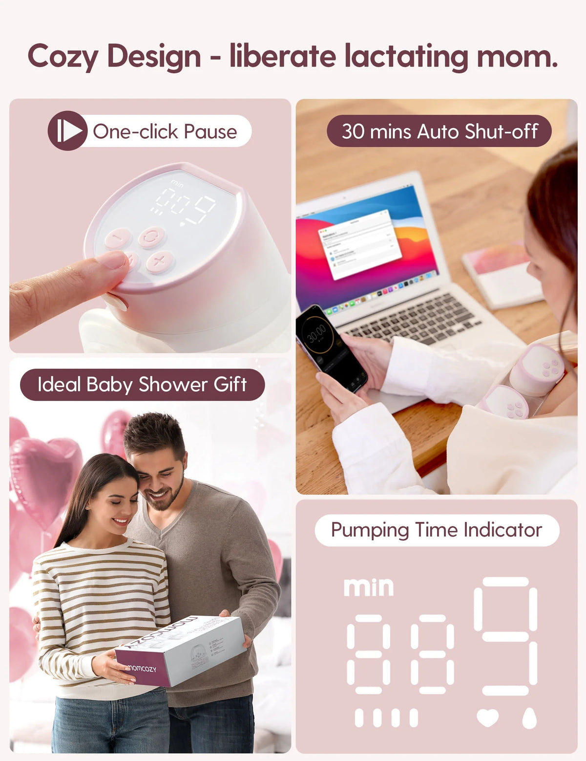 Pink Pro Hands Free Wearable Electric Breast Pump 24mm 2 Pack R935